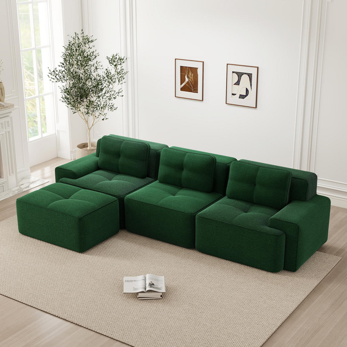 3-SITZER ECKSOFA Cord Grün Ohne Montage - Grün, Textil (293/177cm) - WISHDOR