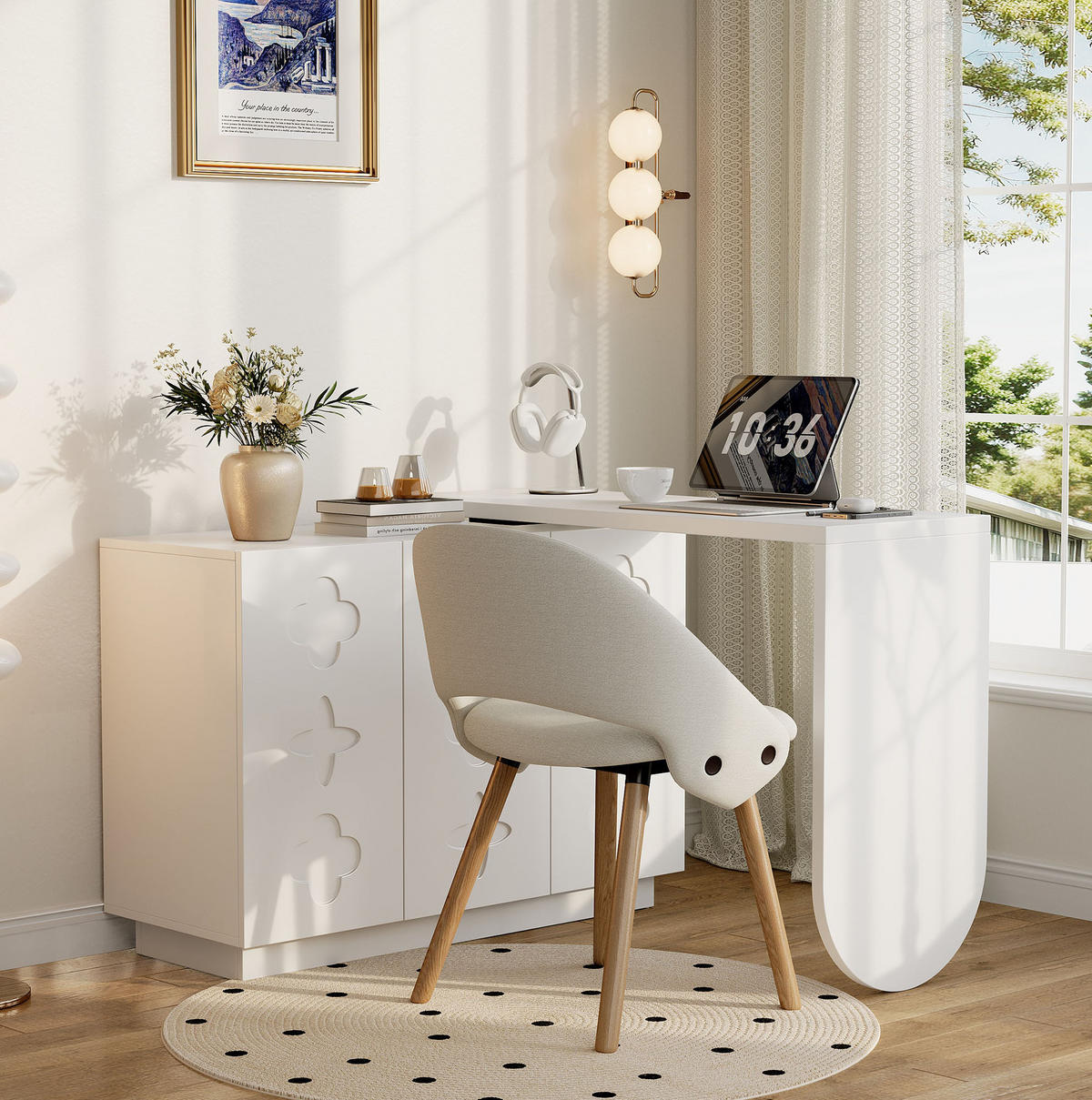 SCHREIBTISCH drehbar mit Schrank MDF White 2-tlg. - Weiß, Holz (110/40/75cm) - Meubliv