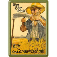 MINIBLECHSCHILD 10/14 cm Open Bar Wer Bier trinkt hilft der Landwirtschaft - Multicolor, Metall (10/14/0.1cm) - Nostalgic-Art