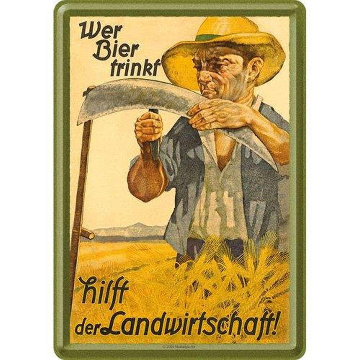 MINIBLECHSCHILD 10/14 cm Open Bar Wer Bier trinkt hilft der Landwirtschaft - Multicolor, Metall (10/14/0.1cm) - Nostalgic-Art