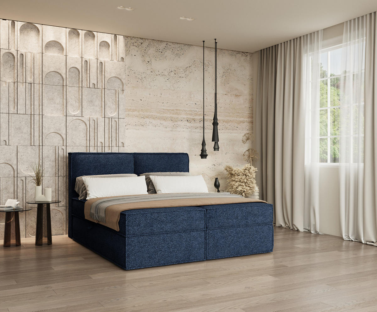 BOXBETT Bergen Marineblau 140/200 cm mit Matratze - Schwarz/Dunkelblau, Holz/Holzwerkstoff (140/200cm) - Maison de Reve