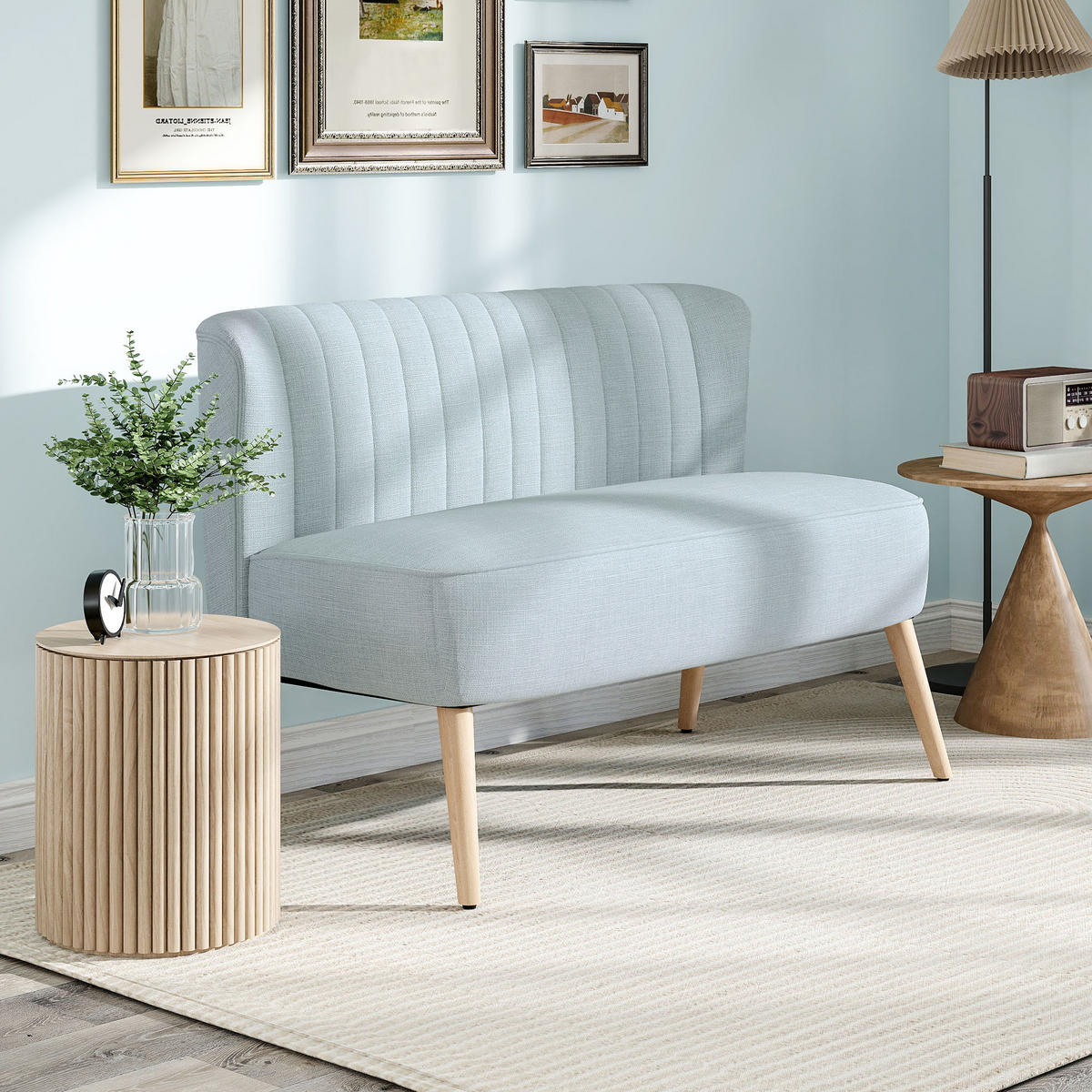 SOFA 2-Sitzer Couch Stoffsofa Sitzmöbel Polstersofa Loungesofa breit Hellgrün - Hellgrün/Naturfarben, Holz/Textil (56.5/77/117cm) - HOMCOM