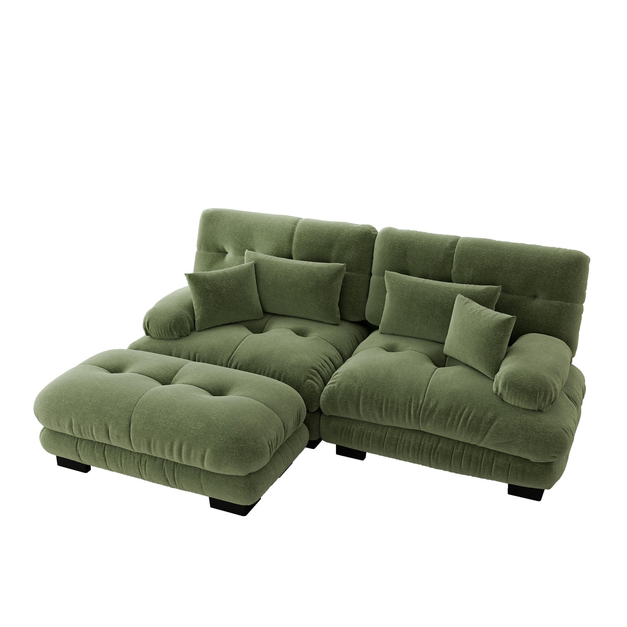 ECKSOFA Chenille Grün mit Kissen und Ottomane - Grün, Textil (220/145cm) - WISHDOR