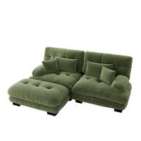 ECKSOFA Chenille Grün mit Kissen und Ottomane - Grün, Textil (220/145cm) - WISHDOR