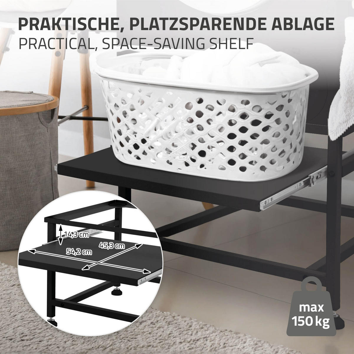 WASCHMASCHINE UNTERGESTELL - Schwarz, Metall (62.5/45/53.5cm) - ML-DESIGN
