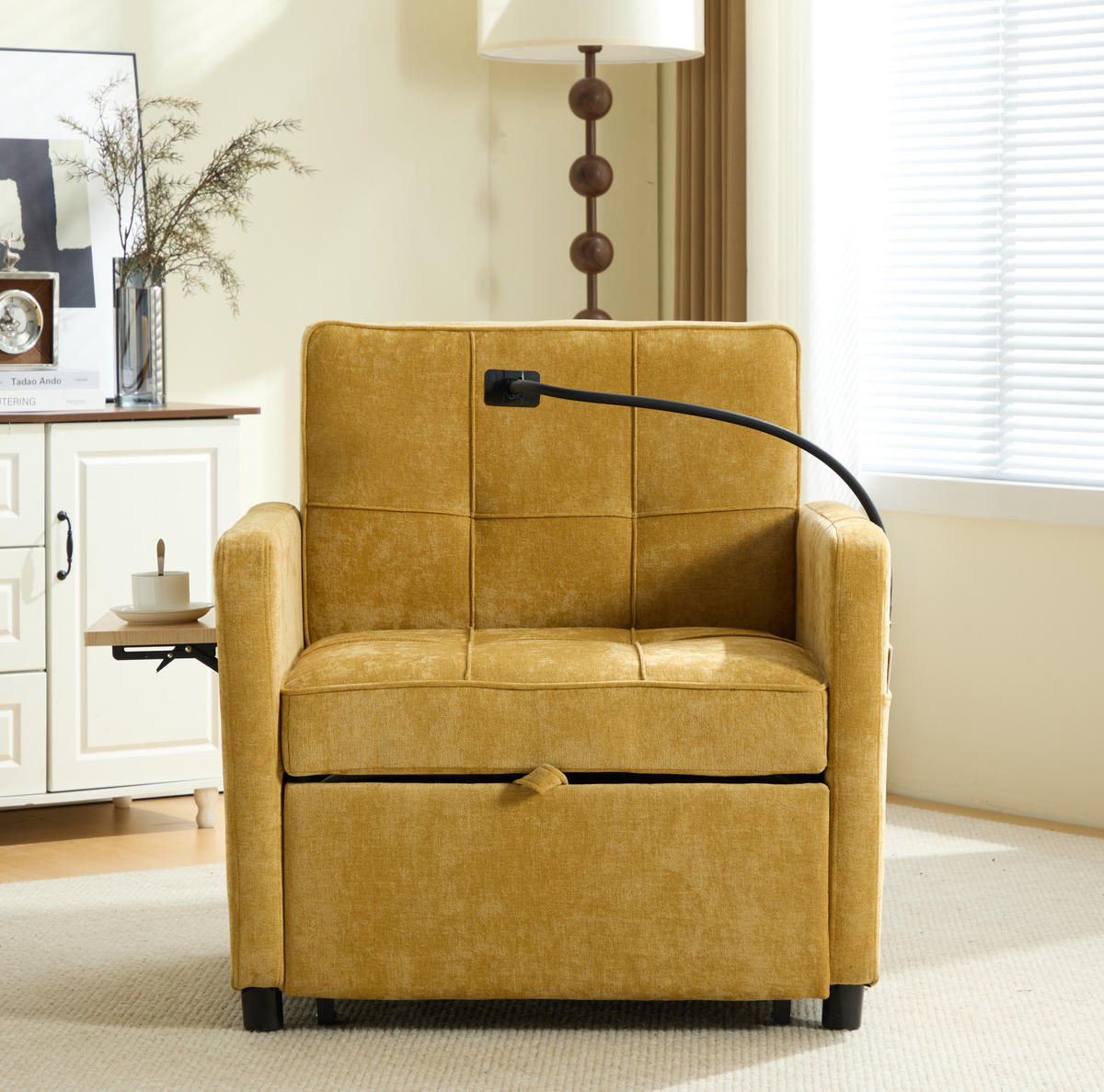 SCHLAFSESSEL 167/79/83 cm senfgelb aus Chenille mit Stauraum - Currygelb, Textil (79/83/167cm) - OKWISH