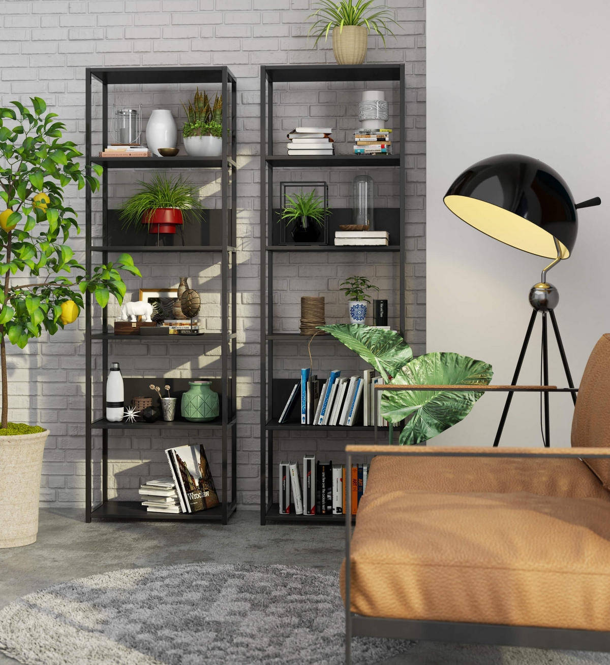 LOFT-REGAL Schwarz 60x192x32 cm - Schwarz, Holzwerkstoff/Metall (60/192/32cm) - Akord