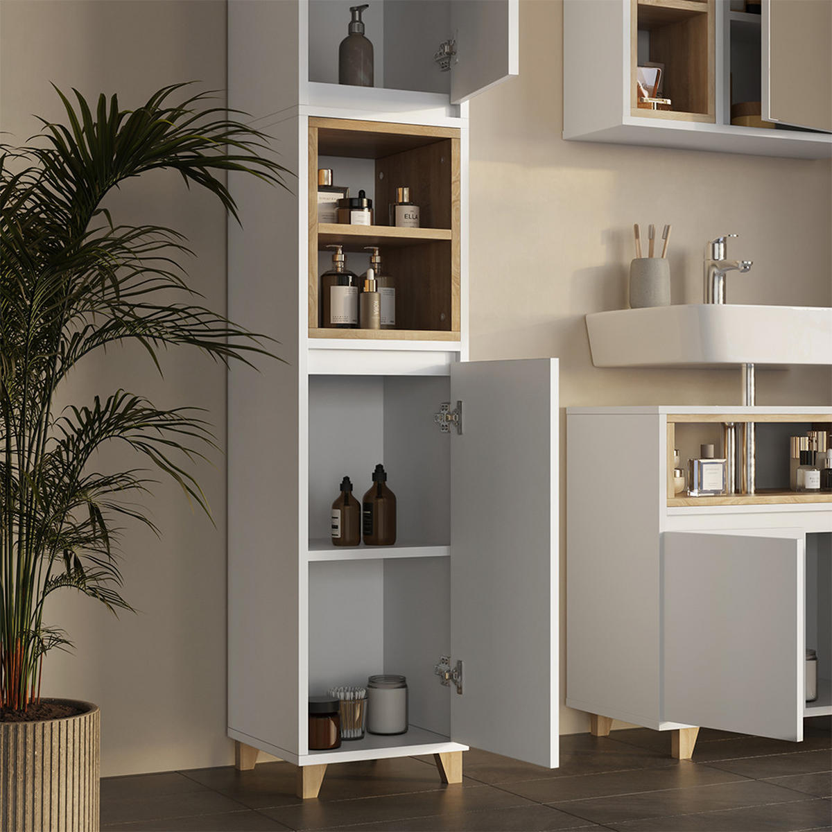 KOUPELNOVÝ NÁBYTEK Elnor Bílá/dub - bílá, kompozitní dřevo (60/61/30cm) - Vicco