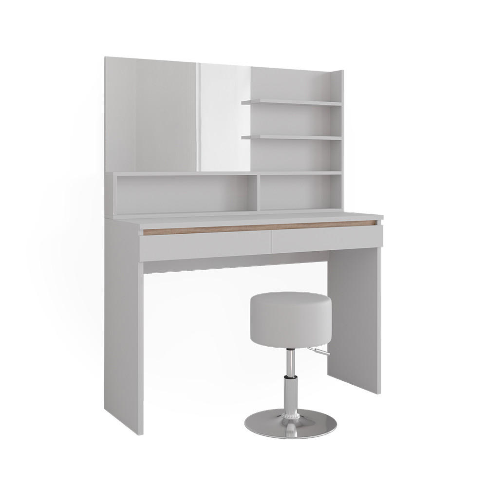SCHMINKTISCH Emma Weiß 120 cm mit Spiegelregal & Hocker - Weiß, Holzwerkstoff (120/83/41.8cm) - Vicco