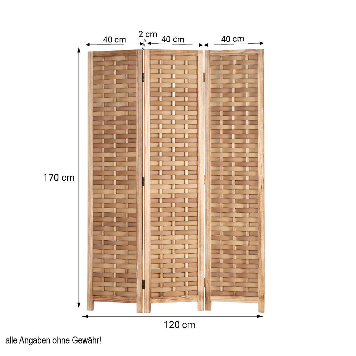 PARAVENT 3-tlg. 120/170 cm Braun Rattan geflochten - Braun, Holz (120/170/2cm) - Homestyle4u
