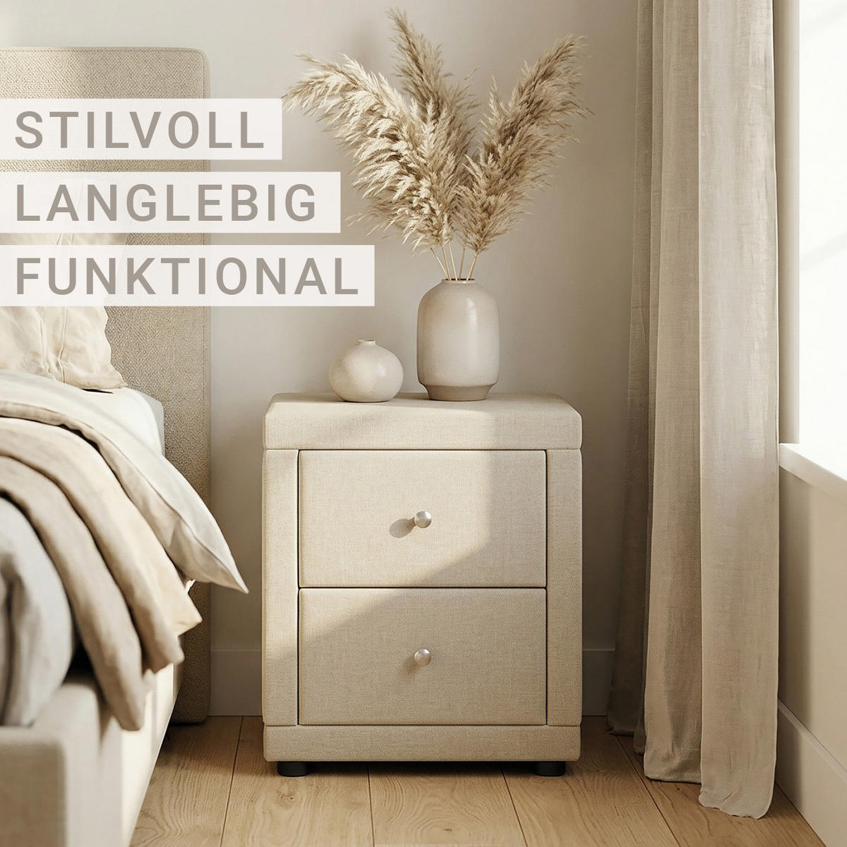 NACHTTISCH beige mit 2 Schubladen - Beige, Textil (47/54/29cm) - Homestyle4u