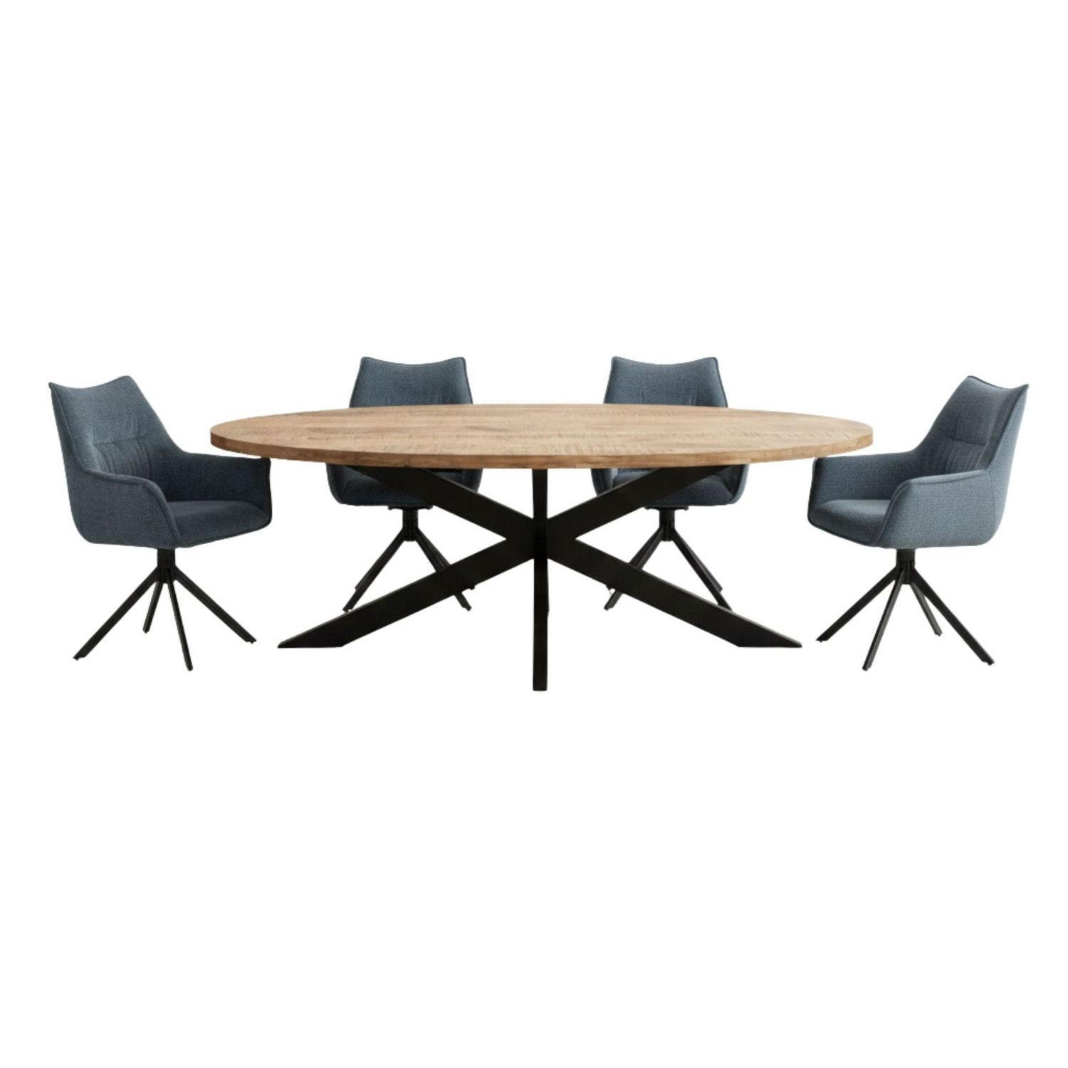 MÖBELSET Massivholztisch Avola, 4er Set Diningsessel Ginosa blau - Blau/Schwarz, Holz/Textil (90/76/180cm) - bene living