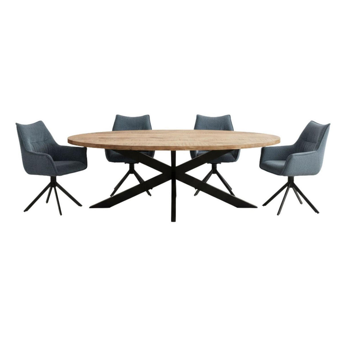 MÖBELSET Massivholztisch Avola, 4er Set Diningsessel Ginosa blau - Blau/Schwarz, Holz/Textil (90/76/180cm) - bene living