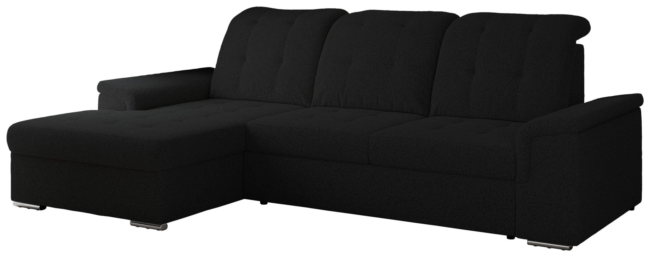ECKSOFA MADRITO L - Schwarz Boucle - Links - Silberfarben/Schwarz, Textil/Metall (160/256cm)