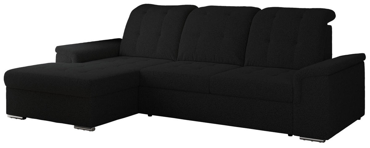 ECKSOFA MADRITO L - Schwarz Boucle - Links - Silberfarben/Schwarz, Textil/Metall (160/256cm)