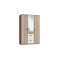 KLEIDERSCHRANK Cariba in Eiche San Remo und Weiß - Drehtürenschrank 3 türig mit Spiegel - Braun, Holzwerkstoff (135/199cm)