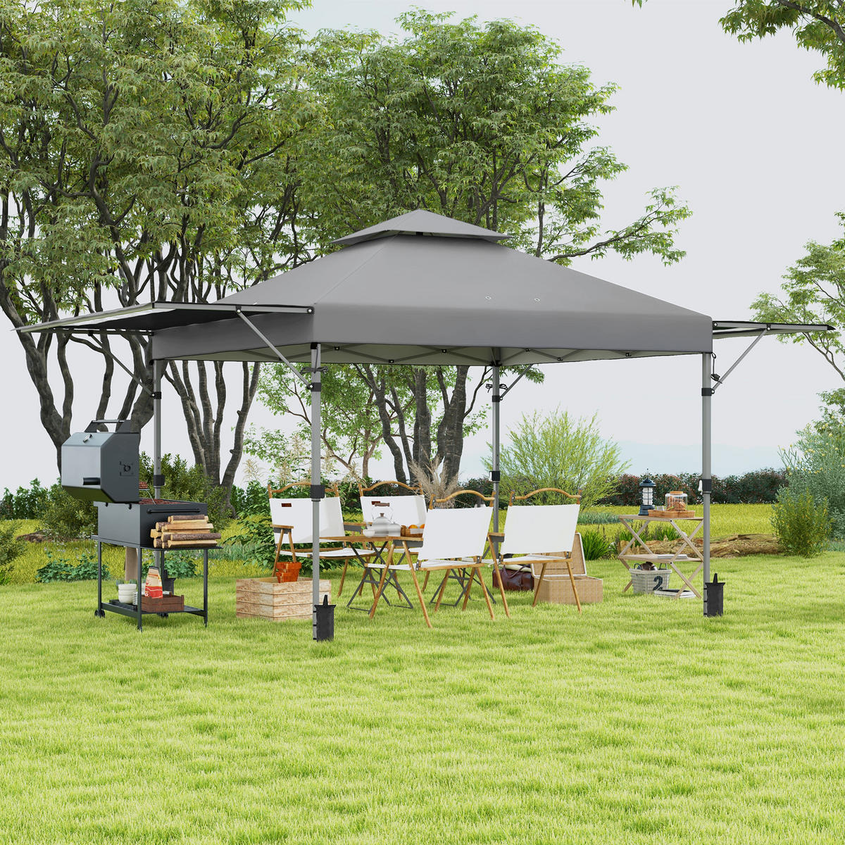 PAVILLON DE-13972 Pop-up 5/3 m, 2 Seitenwände - Grau, Metall (300/290/500cm) - ComfortXL