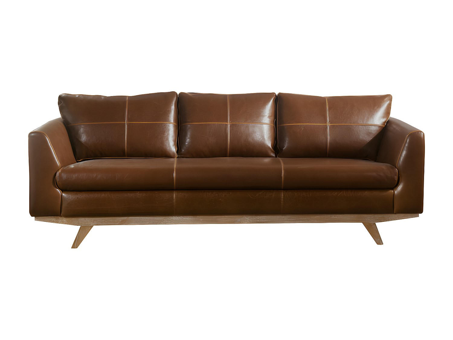 SOFA - 3 Personen - leder - braun Alegan - Braun, Leder/Holz (213/82/90cm) - Vente-Unique