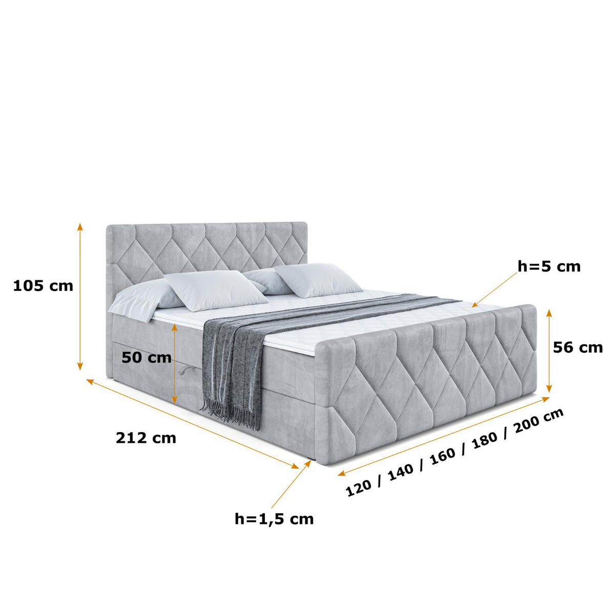 BOXBETT CATOR-Z - 160x200 cm - H3 - Hellgrau - Hellgrau, Holzwerkstoff (160/200cm) - ALTDECOR