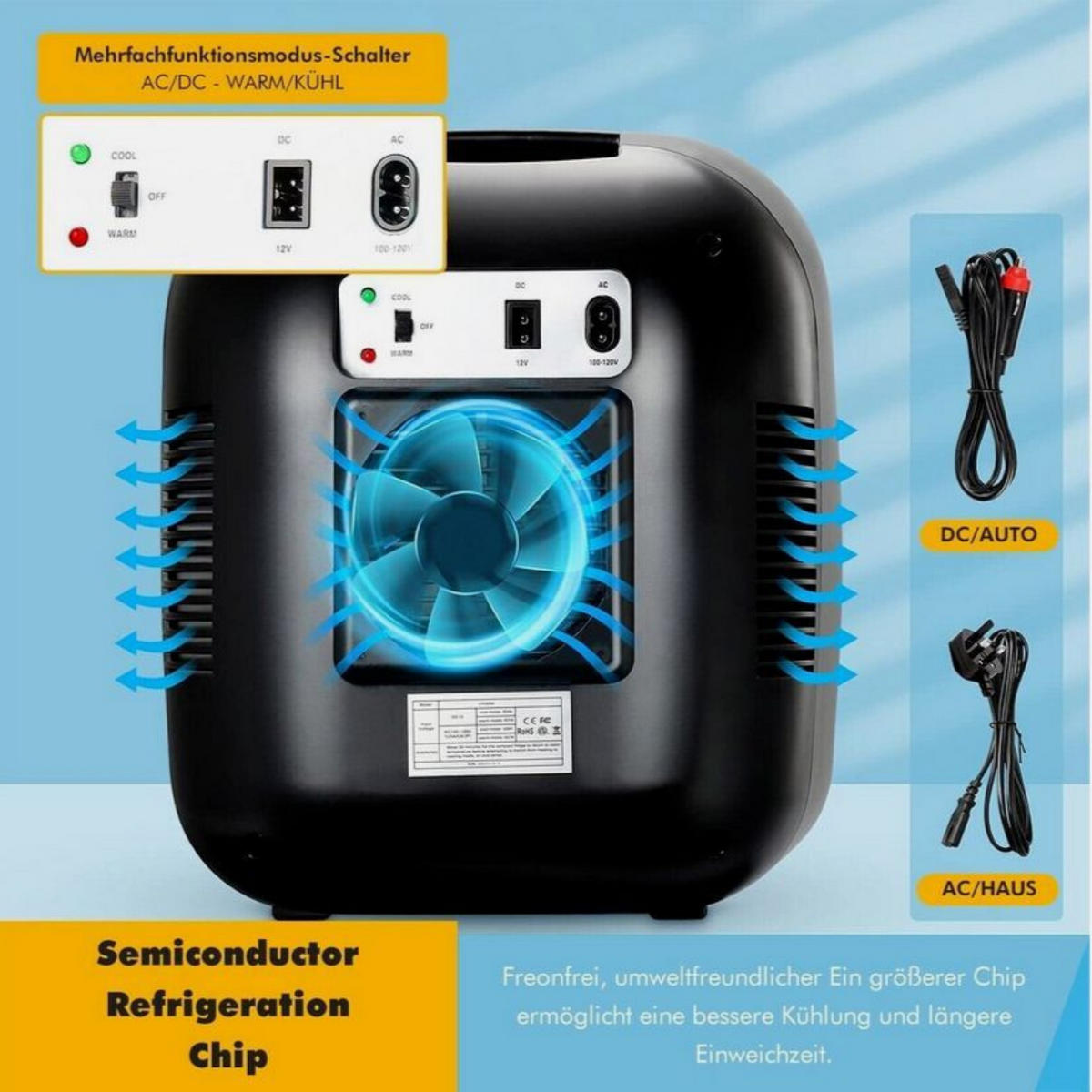 MINIKÜHLSCHRANK 9L Schwarz 2in1 Kühlfunktion Heizfunktion - Schwarz, Kunststoff (24/34/27cm) - Astro