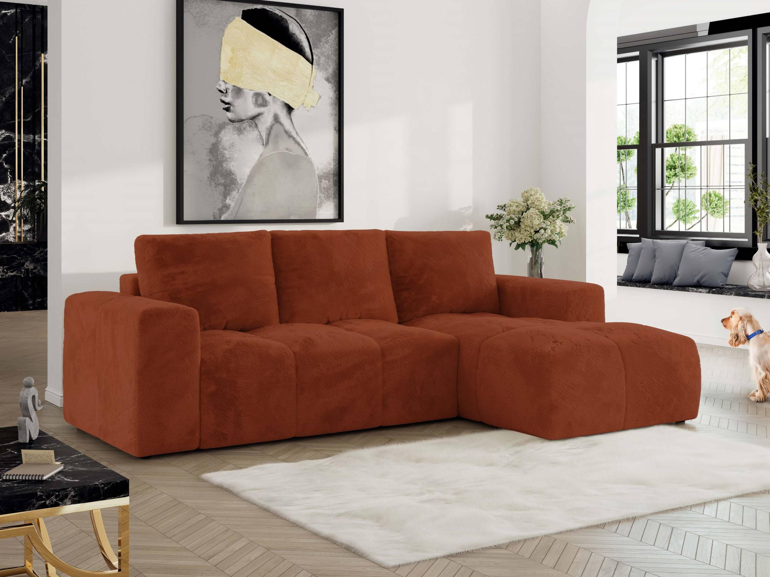 ECKSOFA MONIVA Orange Plüsch - Rechts - Schwarz/Orange, Textil (266/164cm) - MKS