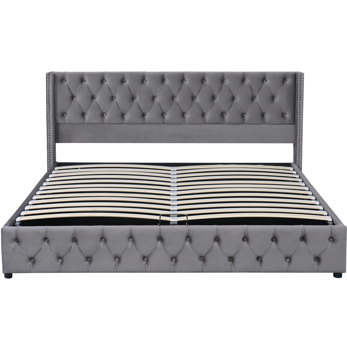 POLSTERBETT 140/200 cm Grau aus Samt mit Bettkasten - Grau, Holzwerkstoff (140/200cm) - OKMYHOME