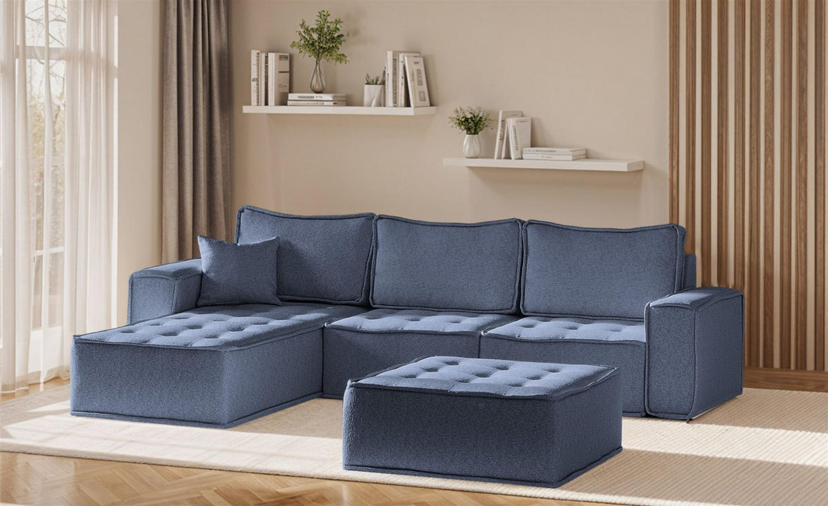 ECKSOFA Sande In Raven - Blau, Holzwerkstoff/Textil (292/192cm) - Fun Möbel