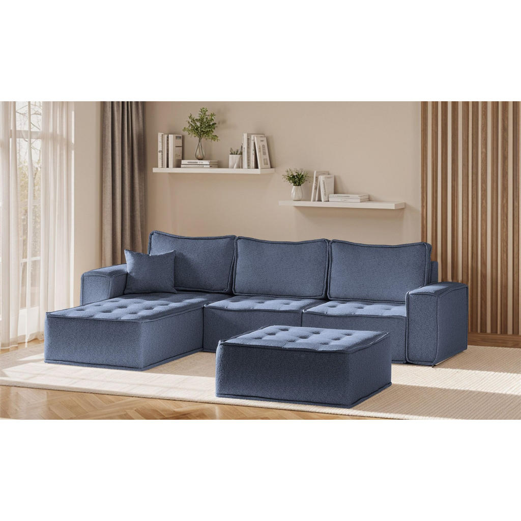 Thumbnail - Fun Möbel Ecksofa, Blau, Textil, Ottomane links, 292x192 cm, Wohnzimmer, Sofas & Couches, Wohnlandschaften, Ecksofas