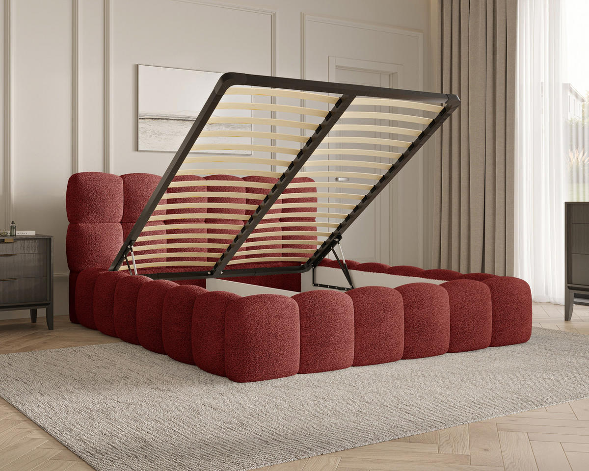 POLSTERBETT 19 - 140x200 cm – Arena – Bett mit Federmechanismus und Stauraum - Rot, Holz (140/200cm) - ROYAL24_MARKT