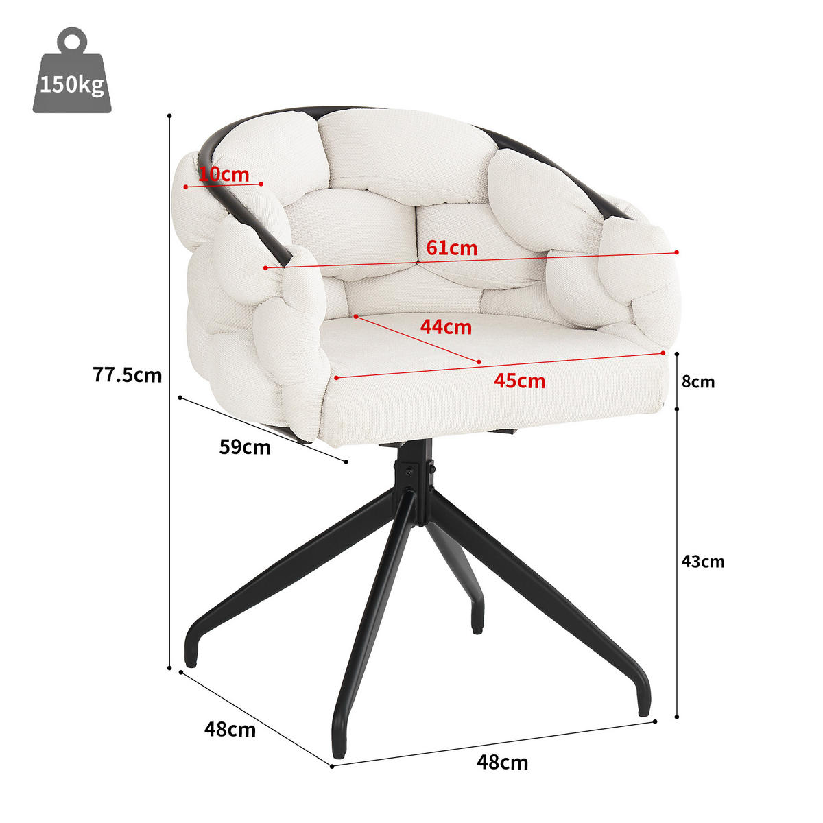 LUXUSSTUHL 2-Tlg Drehbar 360°, Ergonomisch, Beige Esszimmerstuhl - Beige, Metall (45/77.5/44cm) - FLIEKS