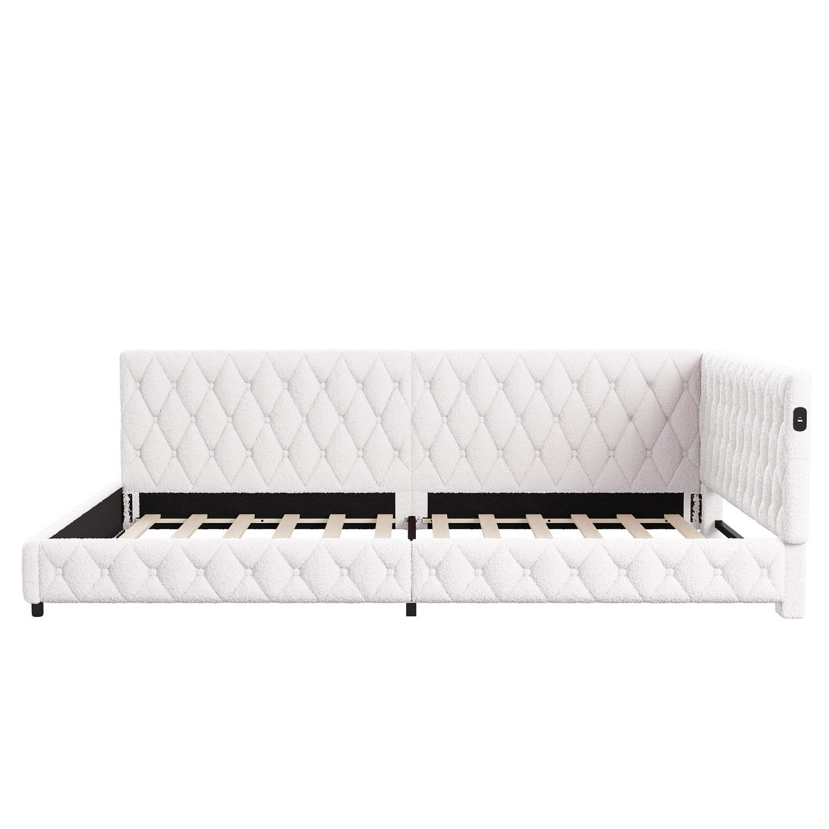 TAGESBETT Polsterbett 140x200 cm, Beige, LED-Beleuchtung und USB-Anschluss - Beige, Textil/Metall (140/200cm)