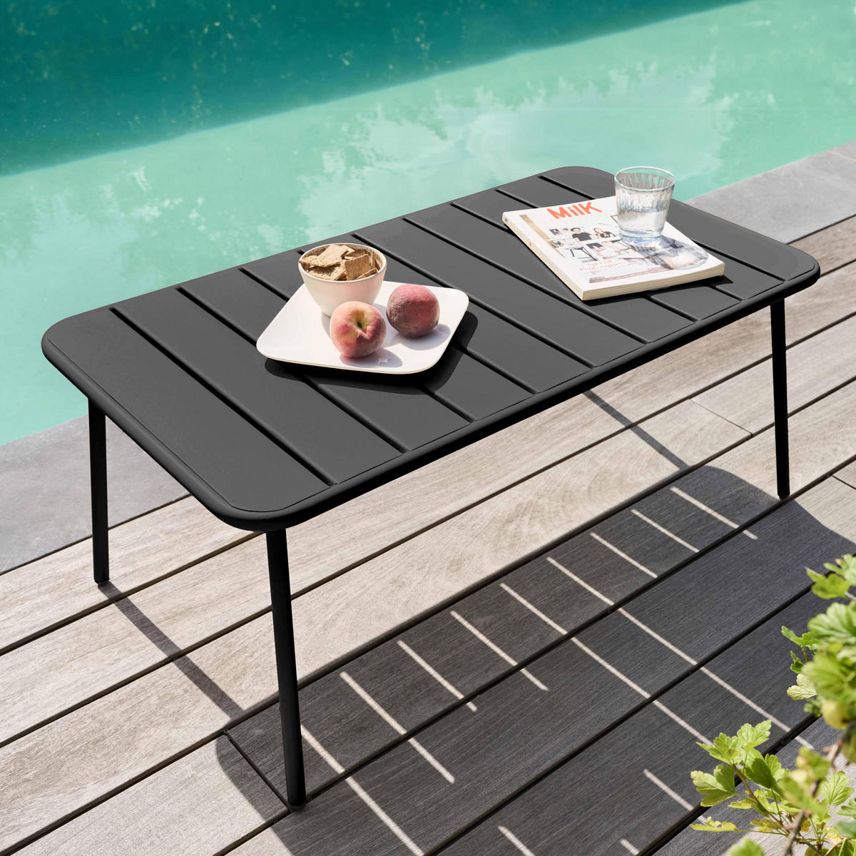 GARTEN-LOUNGETISCH, Grau - Grau, Metall (90/50/40cm) - Oviala