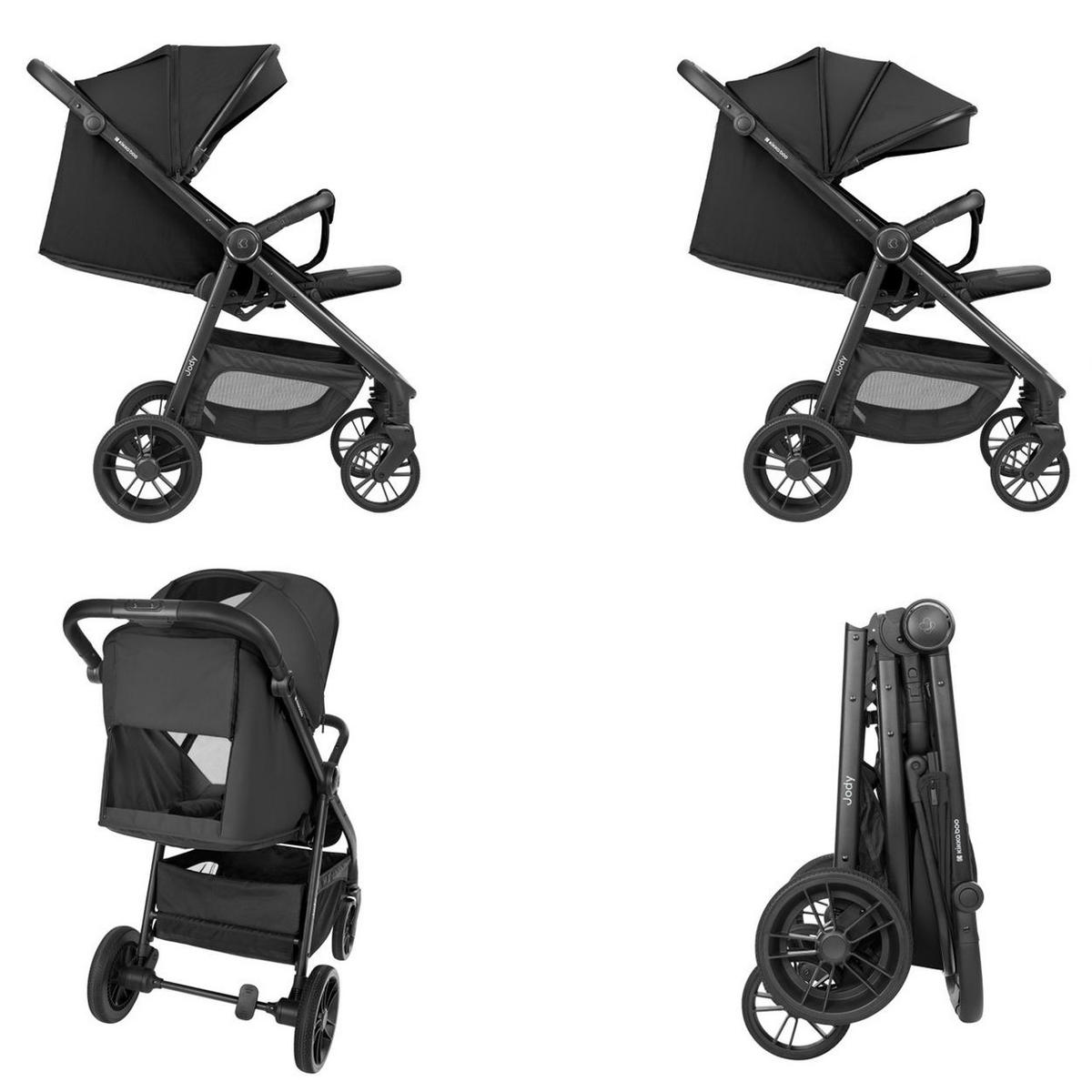 KINDERWAGEN, Buggy Jody schwarz PU-Räder Federung Hinterradbremse 5-Punkt-Gurt - Schwarz, Metall (89/54/105cm) - Kikka boo