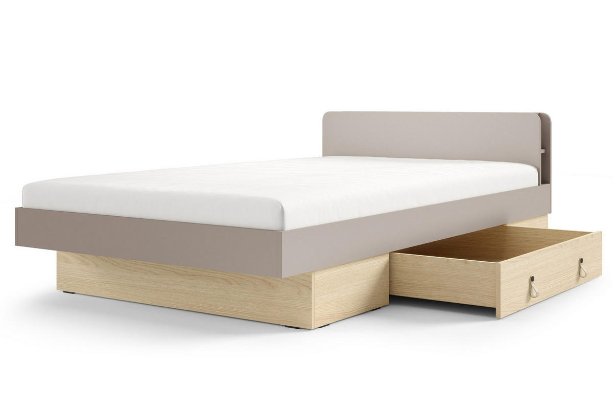 JUGENDBETT SOVI 19 120 / 200 cm in Porcini / Eiche Mavelie - Greige/Eichefarben, Holzwerkstoff (120/200cm) - Deine Möbel 24