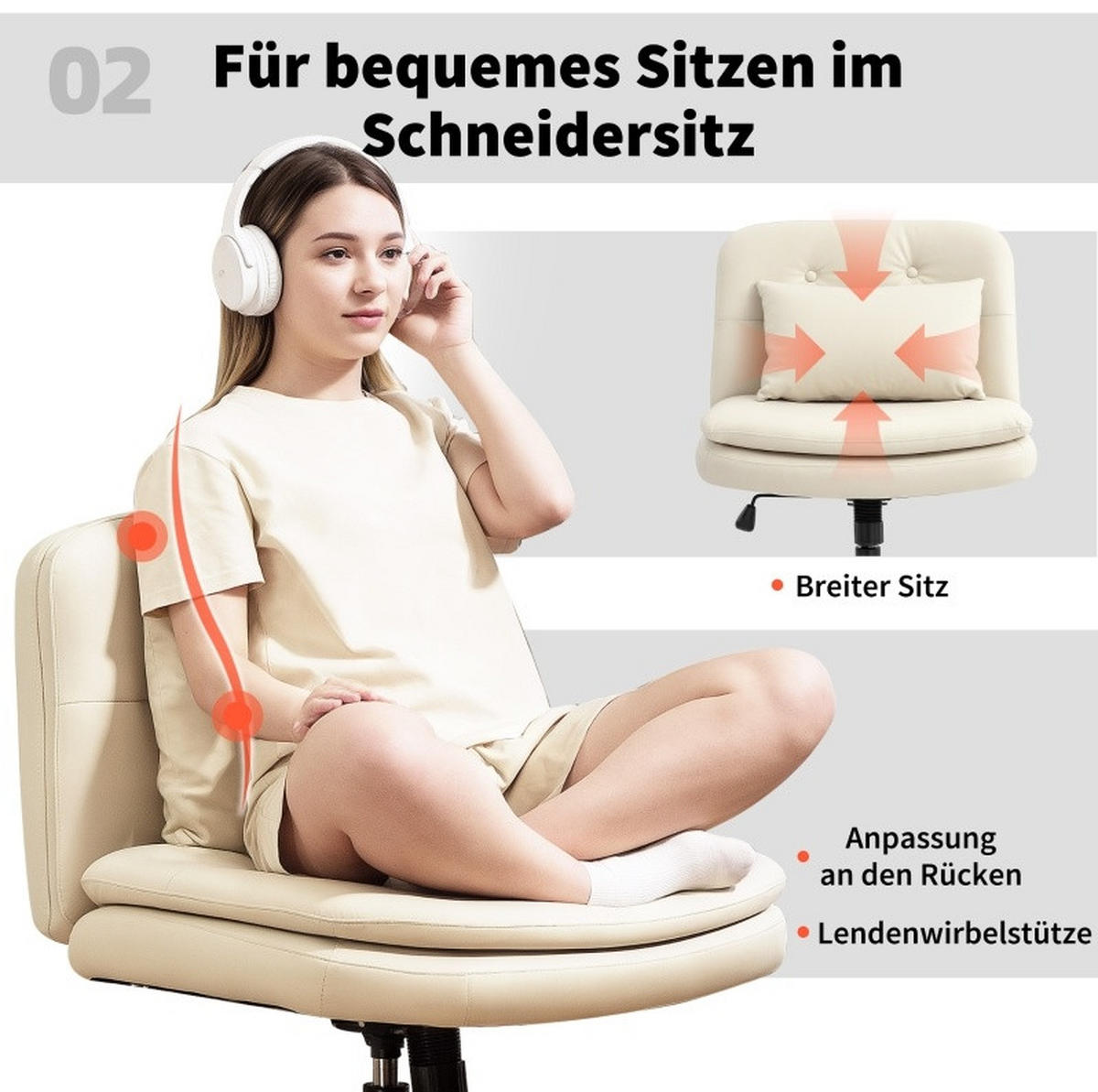 DREHSTUHL 63/67/83-93 cm beige aus Kunstleder höhenverstellbar und drehbar - Beige, Leder (63/93/67cm) - OKWISH