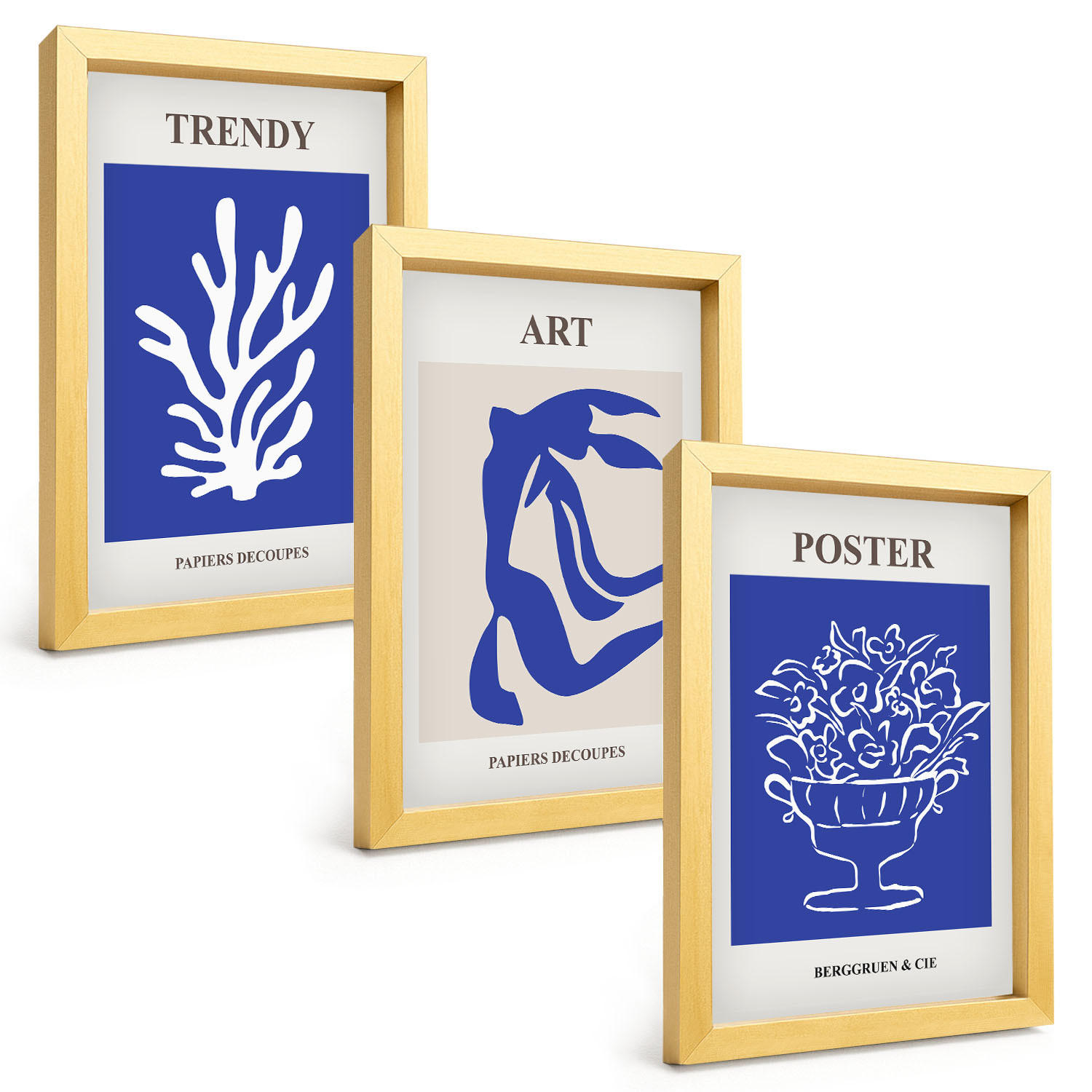 BILDER SET 3er Set - 20x30 cm Goldrahmen - Matisses abstrakte Plakate - Goldfarben, Kunststoff (20/30cm) - TULUP
