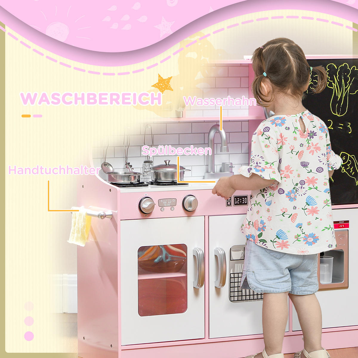 KINDERKÜCHE - Rosa, Holzwerkstoff (83.8/26.8/81cm) - AIYAPLAY