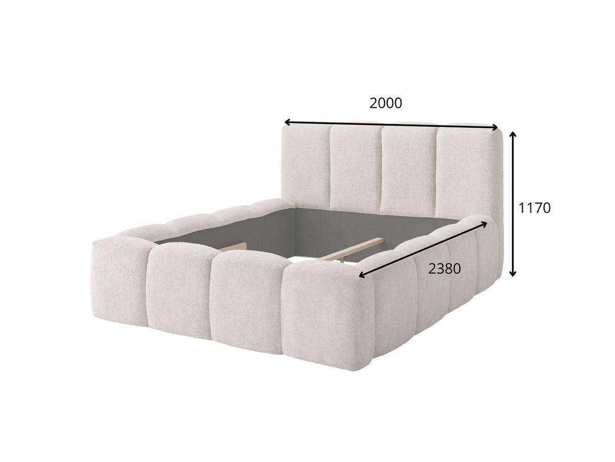 POLSTERBETT NOVERA – 180×200 cm - mit lattenrost ,Ohne Bettkasten Kaschmir Beige - Kaschmir/Beige, Holzwerkstoff (180/200cm) - Milaros Markt