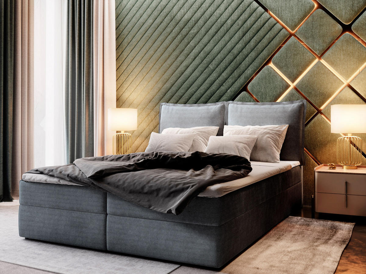 BOXBETT LENTE 180x200 cm mit Matratze und Topper - Graphitfarben - Graphitfarben, Holz (180/200cm) - MASSENO