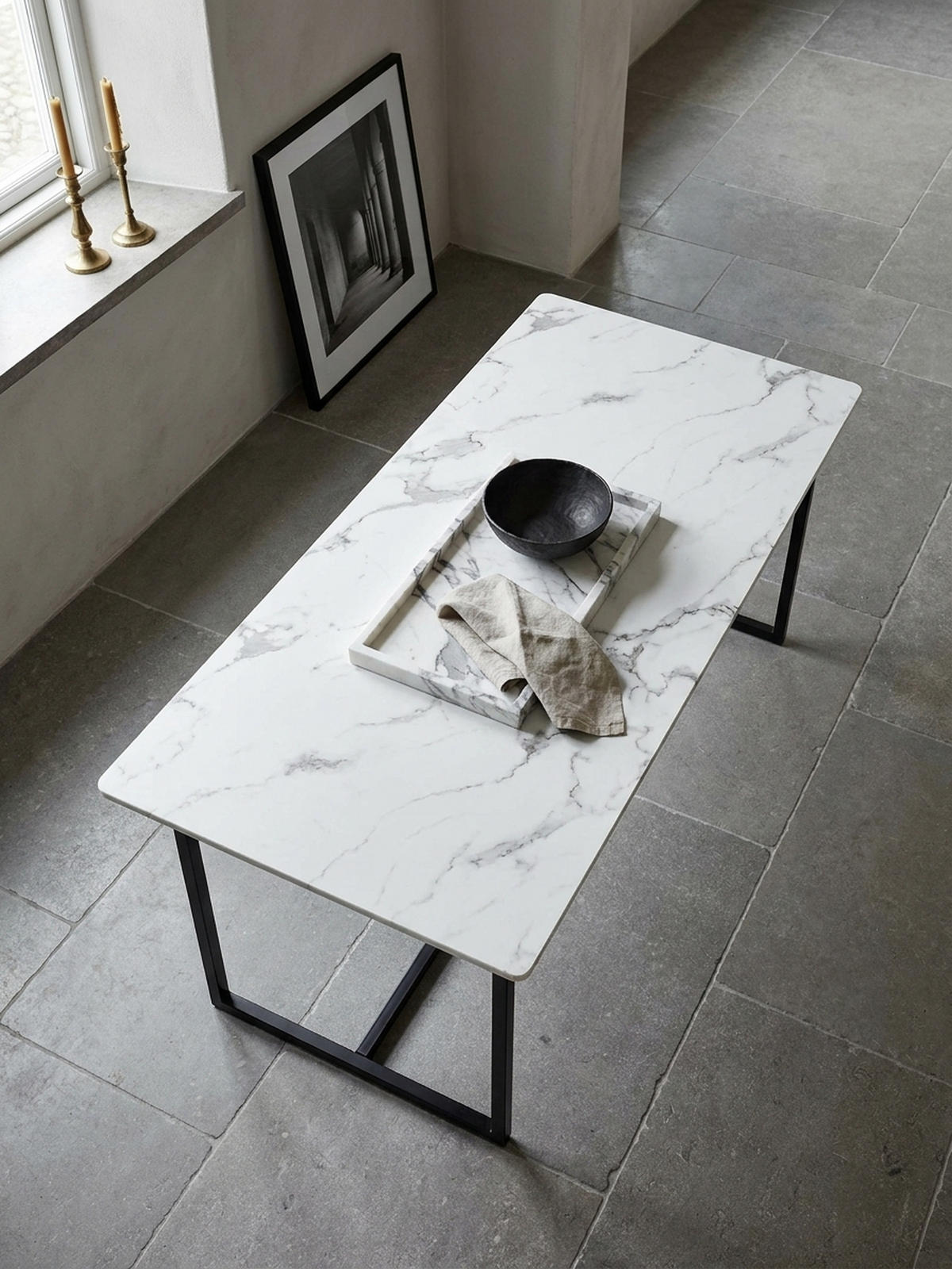 ESSTISCH Marmoroptik Metall Rechteckig Modern Klein, Weiß 200x90x76 cm - Schwarz/Weiß, Holzwerkstoff/Metall (90/200/76cm) - KADIMA DESIGN
