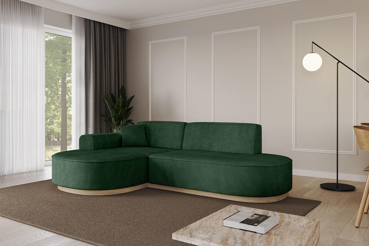 ECKSOFA Ottomane Links MARI-L1-v1 - 243x171x83 cm Grün Cord - Grün, Holzwerkstoff/Textil (243/171cm) - ALTDECOR