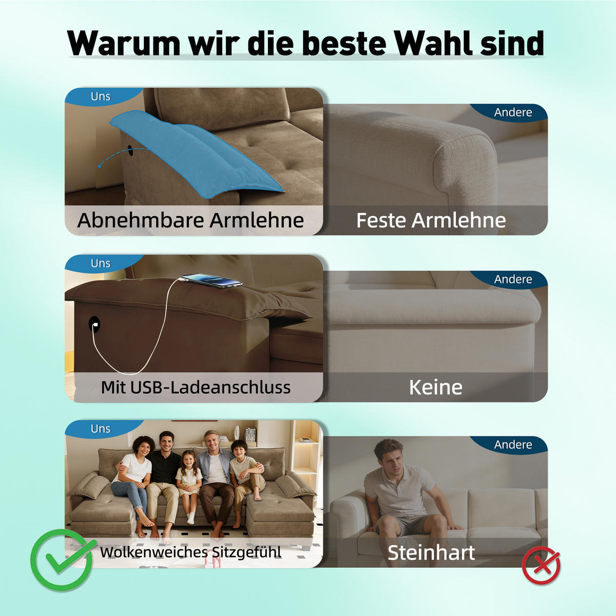 WOHNLANDSCHAFT Khaki 278/127/87 cm 4-Sitzer Modular mit USB-Ladefunktion - Sahara, Textil (278/87/127cm) - PANGIVO