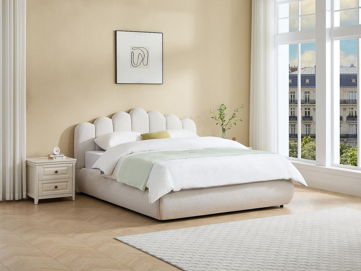 BETT mit Bettkasten - 2 Personen - Stoff - Beige - Beige, Textil (180/200cm) - Vente-Unique