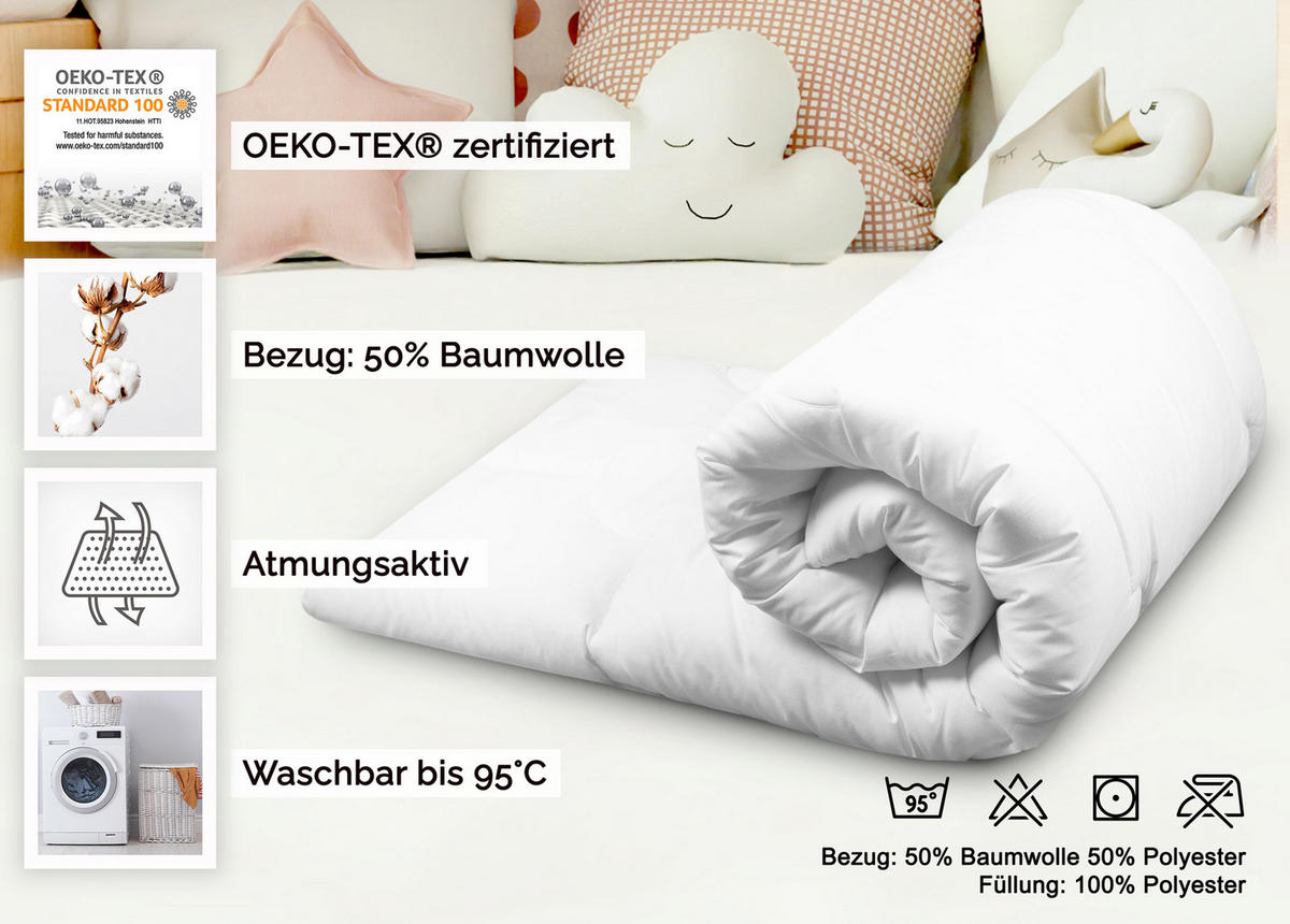 BETTDECKE KINDER, 100x135 cm, 100% Polyester, Weiß - Weiß, Textil (100/135cm) - Zollner