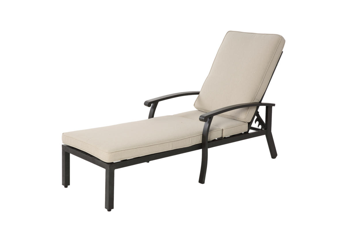 GARTENLIEGE aus Aluminium 204x58x100/30 cm Beige mit 5-fach verstellbarer Rückenlehne und Baumwollkissen - Beige, Metall (58/100/204cm) - Modfu