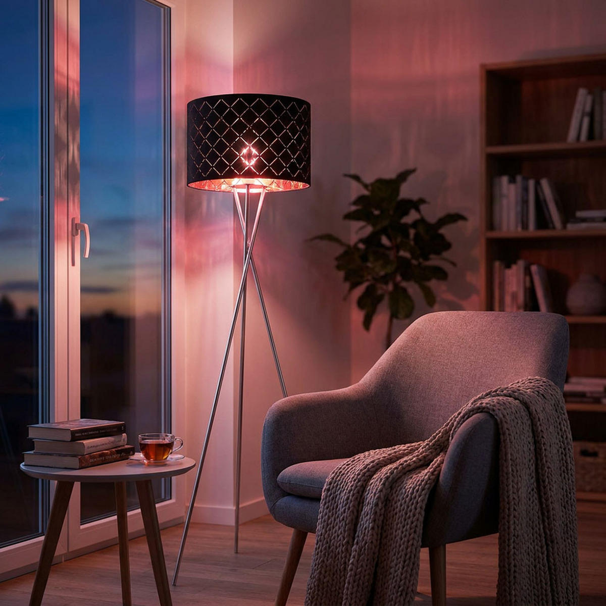 LED STEHLEUCHTE Metall Textil Schwarz Gold - Schwarz, Metall (62/62/158cm) - Globo Lighting