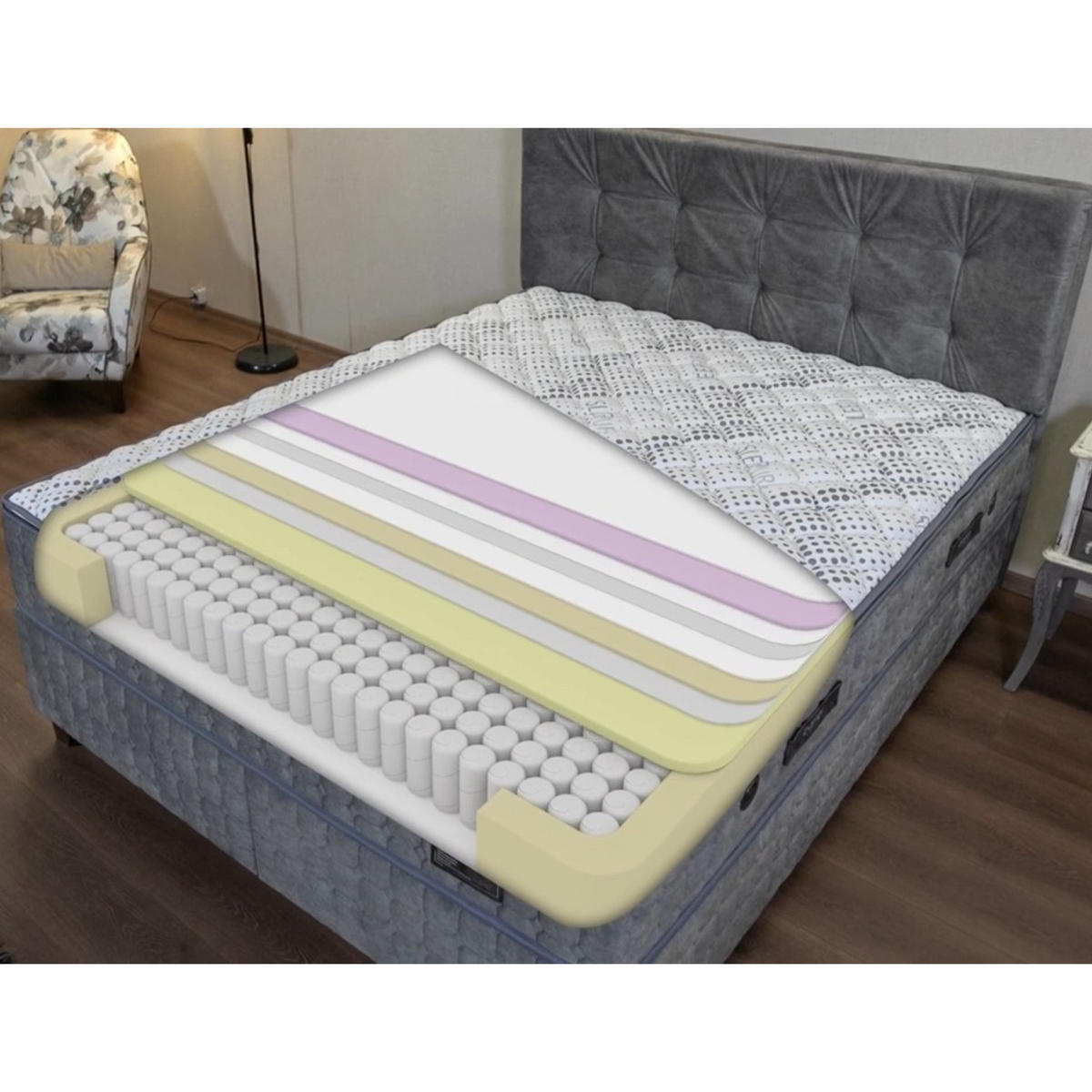 TASCHENFEDERKERNMATRATZE Bambi Sleepure Matratze 140x200 cm, Höhe ca.: 31 cm, H2 + H3 = mittel + fest, 7-Zonen - Grau, Textil (140/200cm) - Bambi