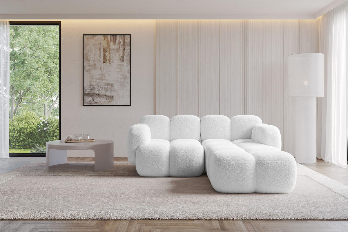 ECKSOFA modulares Sofa Rechts Miko-L1 214x205x75 Weiß Bouclé - Schwarz/Weiß, Holzwerkstoff/Kunststoff (214/205cm) - ALTDECOR