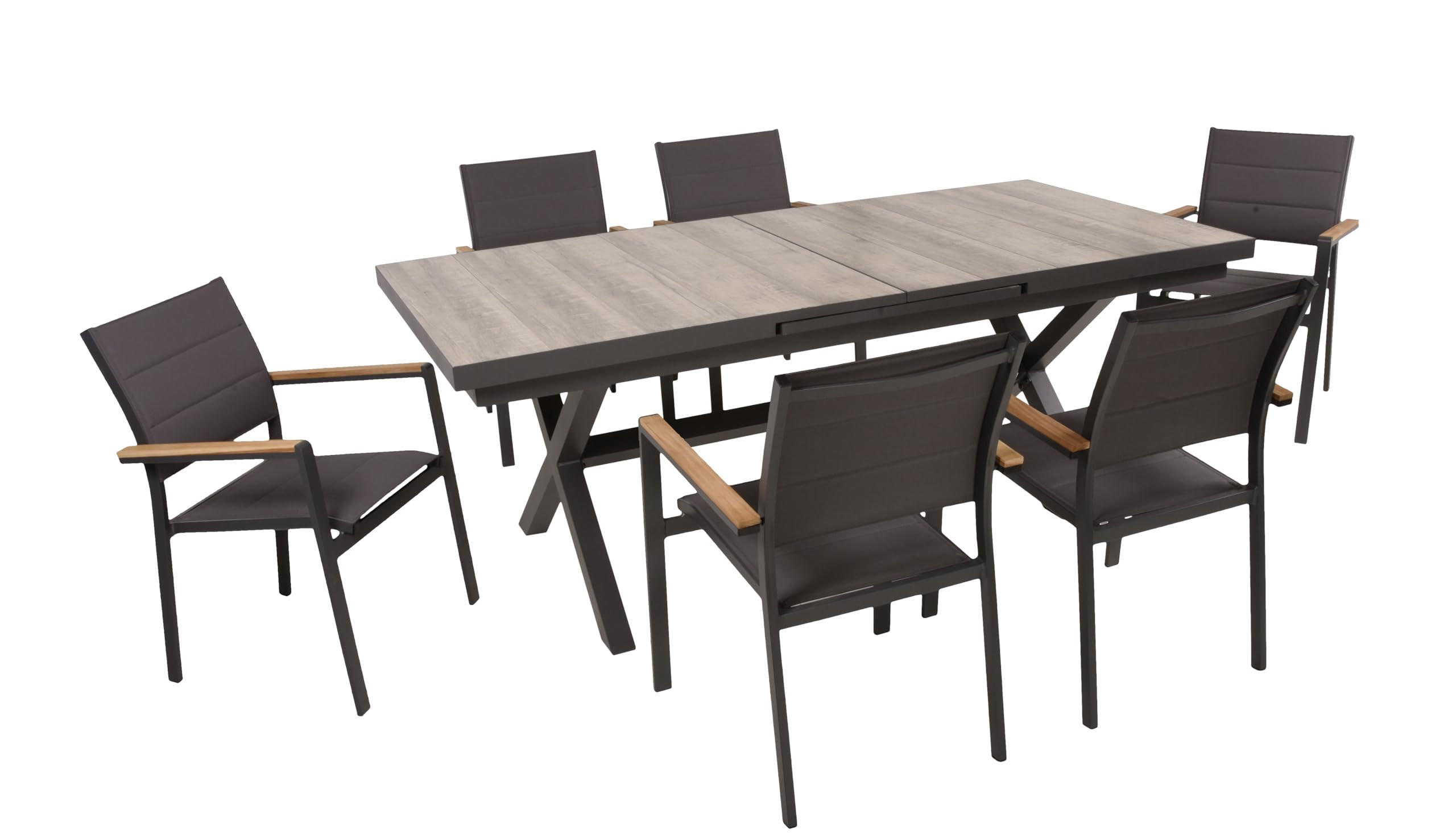 GARTEN-SITZGRUPPE Joana 7-teilig Gartenmöbel-Set - Hellbraun, Holz - DELUKE