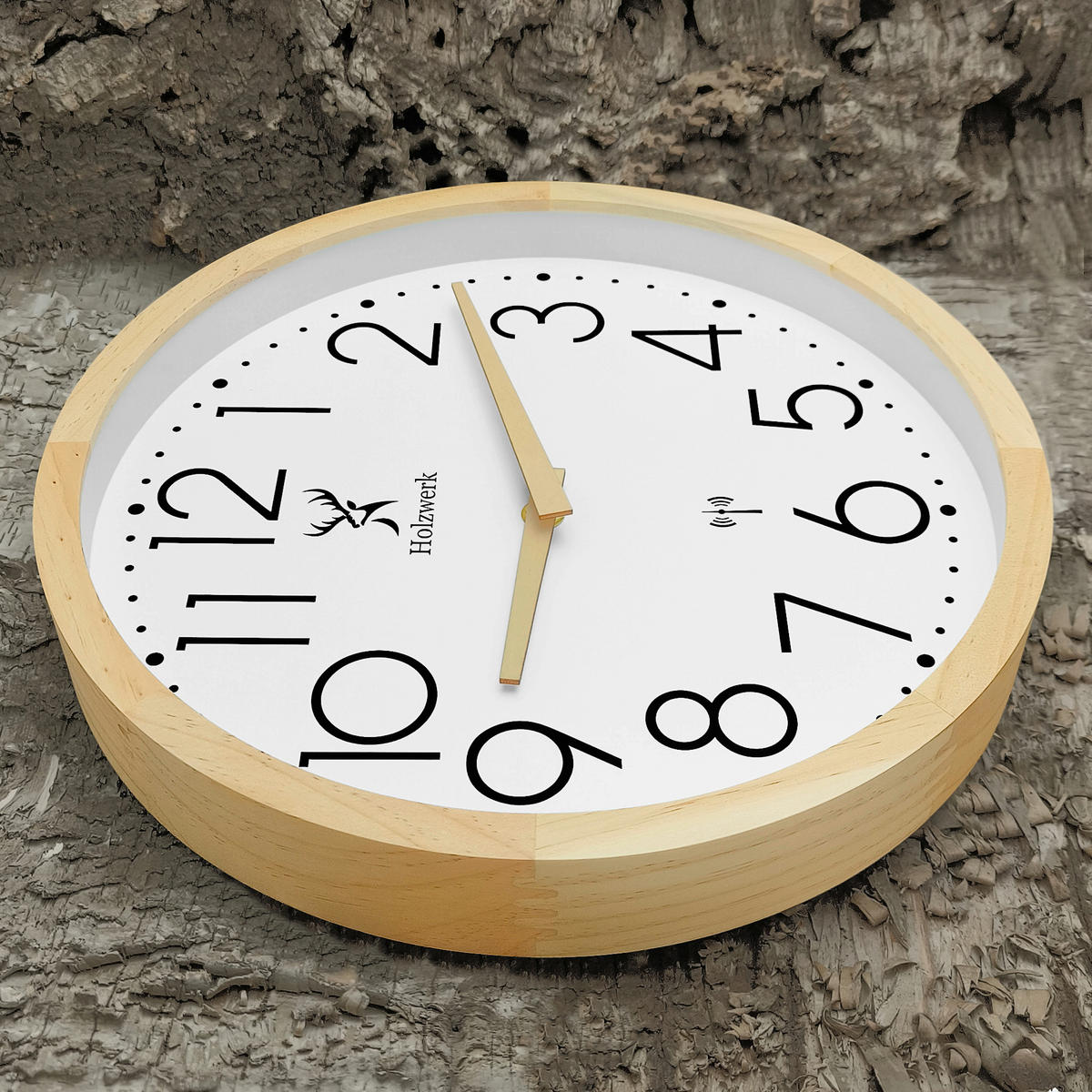 WANDUHR Holz Designer NIENBURG (FUNK) Loft Wand Uhr, beige, weiß - Beige/Schwarz, Glas/Holz (30/30/4.2cm) - Holzwerk